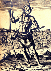 Fig 23: From Theodor de Bry's America 1590"A Werowan or great Lorde of Virginia" (detail) engraved by Theodor De Bry after a painting by John White.